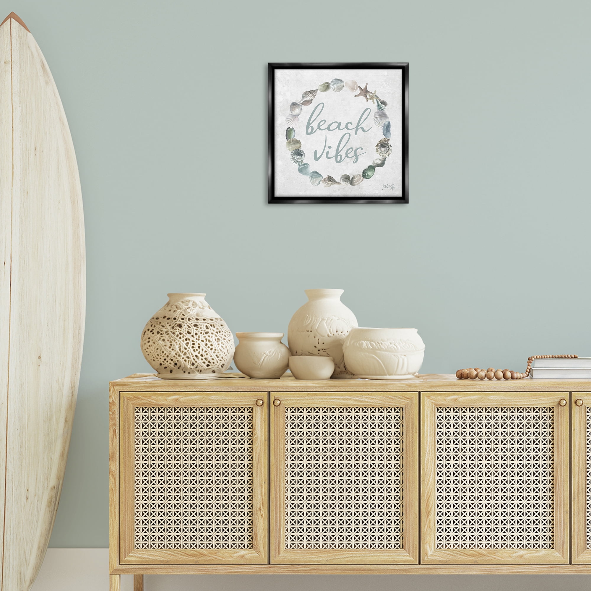 Stupell Industries Beach Vibes with Shells Animals & Insects Painting Black Floater Framed Canvas Art Print Wall Art, 18 x 18