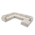thumbnail image 5 of Kaelynn Corner Sofa Cream White Linen Upholstered with Ottoman, 5 of 11