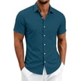 thumbnail image 4 of Stamzod Mens Shirts Casual Solid Short Sleeve Button Up Shirt Men Business Work Dress Shirts S-5Xl Dark Blue L, 4 of 9