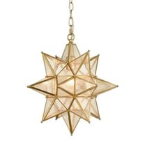 Moravian Star Pendant Chandelier Seeded Glass Gold Light 15 Inches