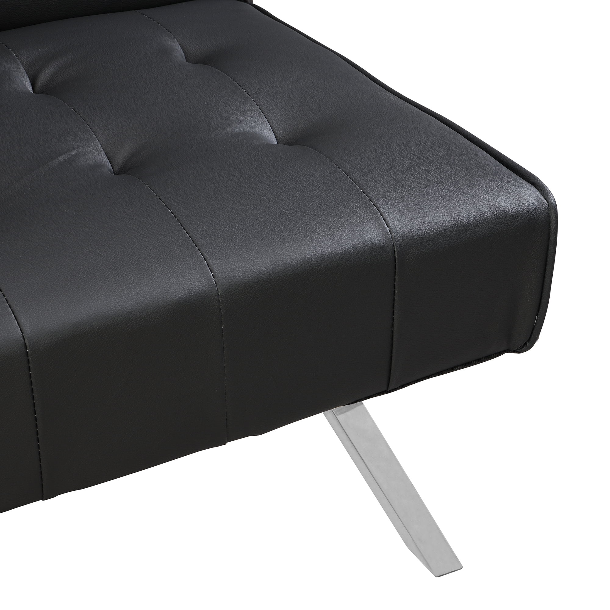 Aukfa 67" Tufted Futon Convertible Sofa Bed Separate Back Chaise Couch for Home Office, Leather, Black