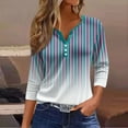 thumbnail image 2 of LISTHA 3/4 Length Sleeve Womens Tops Casual Loose Fit Henley Neck T Shirts Cute Print Three Quarter Length Tunic Tops Blue L, 2 of 5