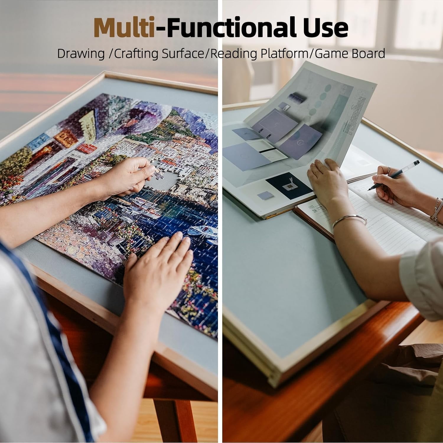 2000 Pieces 2-in-1 Tilting & Rotating Puzzle Board for Adults Gifts, Wooden Jigsaw Puzzle Table with 4 Drawers, 28.5" x 40.1" Portable Board with Lazy Susan and Cover