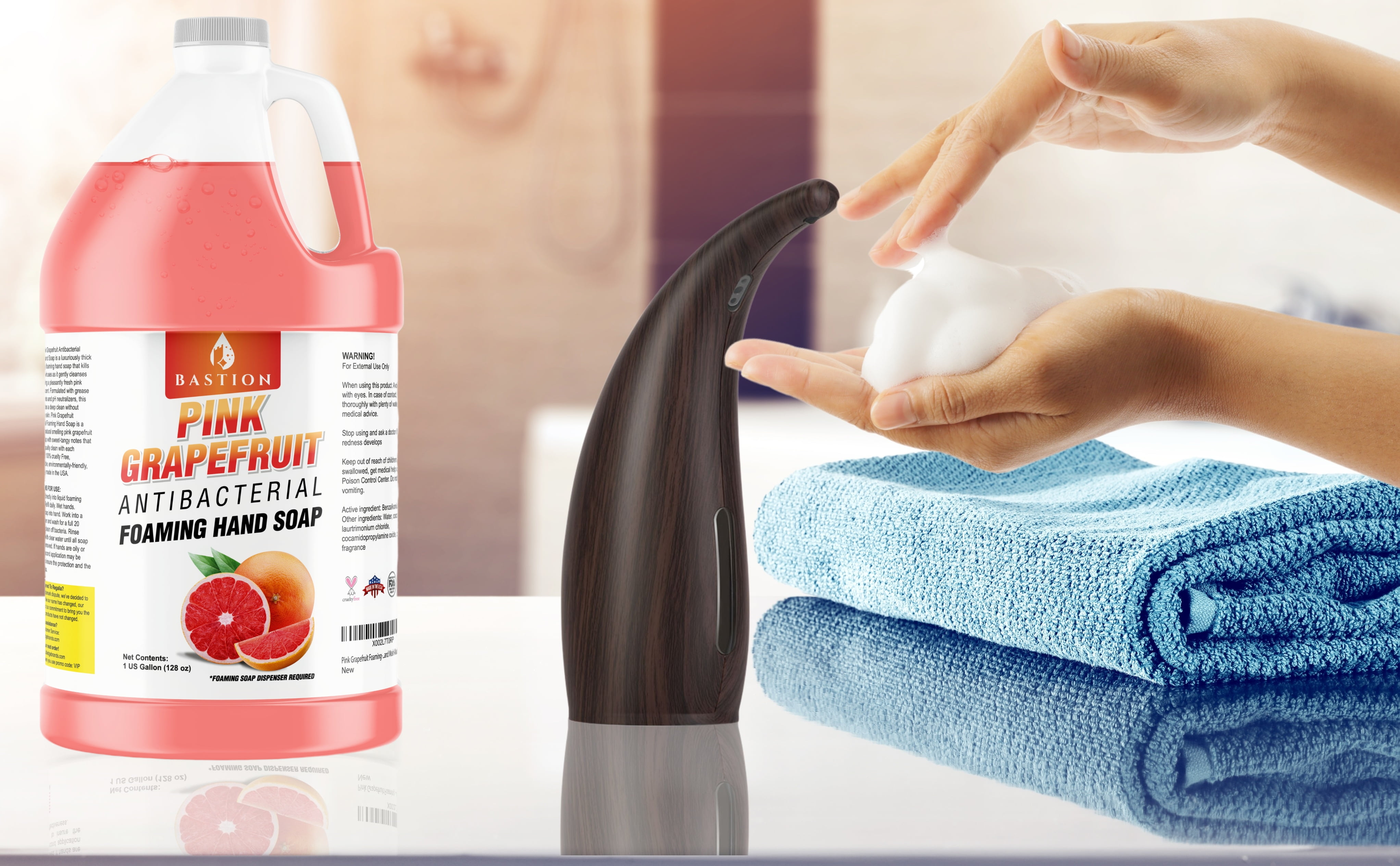 Bastion Pink Grapefruit Foaming Antibacterial Hand Soap Refill 1 Gallon (128 oz) Refreshing Pink Grapefruit Scent Bulk Hand Soap-Made In The USA.