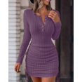 thumbnail image 1 of Vestido Midi de encaje ajustado de punto de manga larga con cuello en V para mujer, vestidos sexys con botones para otoño e invierno, 2024, 1 of 5