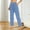 Blue, variant on Womens Beige High Waisted Straight Leg Pants - Stretchy Polyester Spandex, Casual Lounge with Button Accents & Side Pockets,Size S