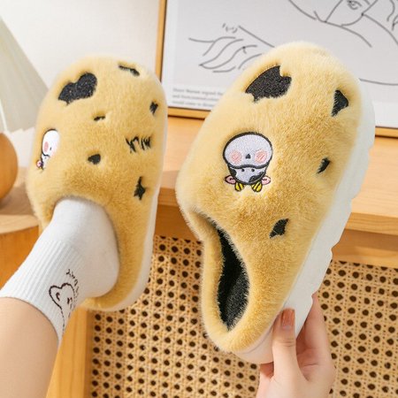 

QWZNDZGR Thick Fluffy Cow Slippers Indoor Shoes For Women Fur Mules Height Increasing Slippers Women s Home Slides Ladies Designer Sliper
