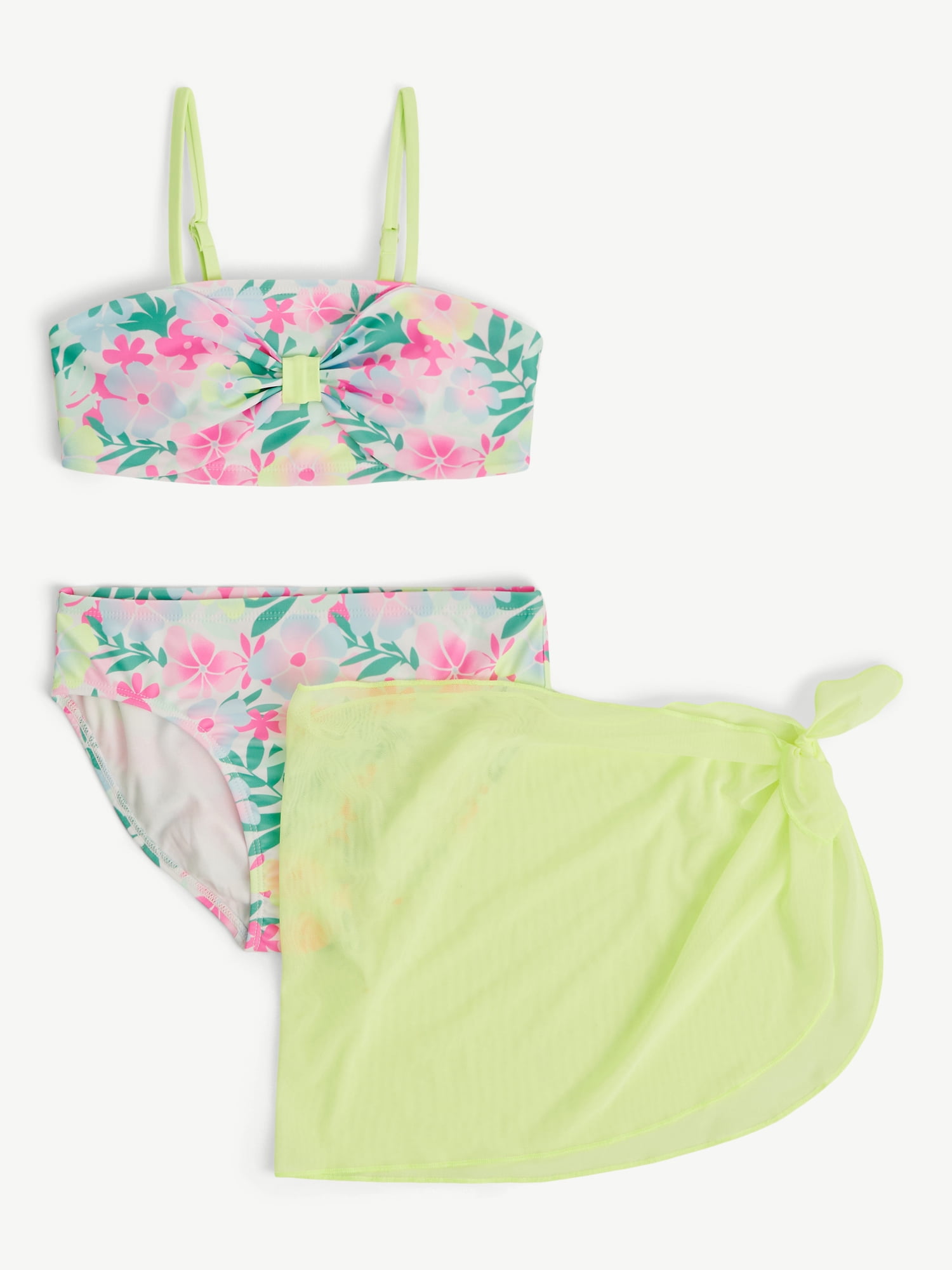 Justice Girls Three Piece Bikini Set with Coverup Sarong Swimsuit, sizes XS-XL