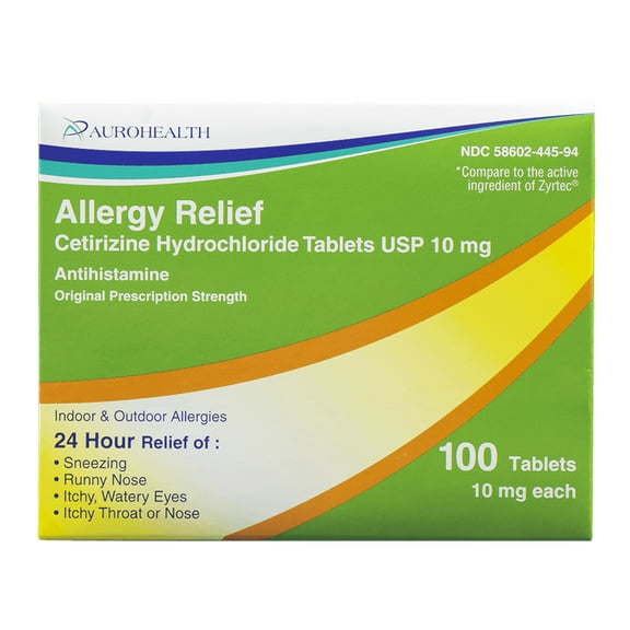Aurohealth  ALLERGY RELIEF  Cetirizine Hydrochloride 10MG 100 COUNT TABLETS