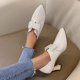 thumbnail image 4 of NECHOLOGY Botas Mujer Adulto Femenino Zapatos Botines para mujer Zapatos de tacón grueso Retro con de de imitación y superficie de cuero de Color sólido a la para mujer (Beige, 6.5), 4 of 7