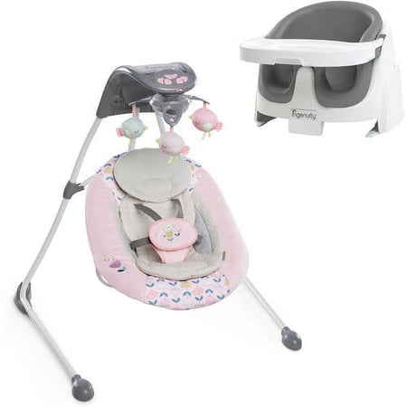 Ingenuity InLighten Cradling Swing, Ansley with BONUS Ingenuity 2-in-1 Booster Seat