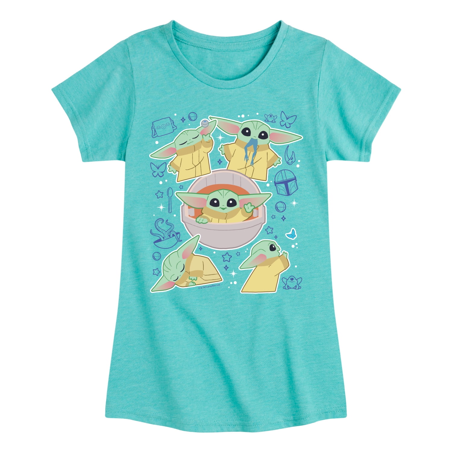 Star Wars - Grogu Stickers - Youth Girls Fitted Short Sleeve T-Shirt