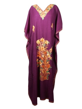 Mogul Women Wine Embellished Maxi Dress, Kimono Caftan, Housedress Cotton Cover up, Kaftan, Lounger, Resort Wear Plus Size