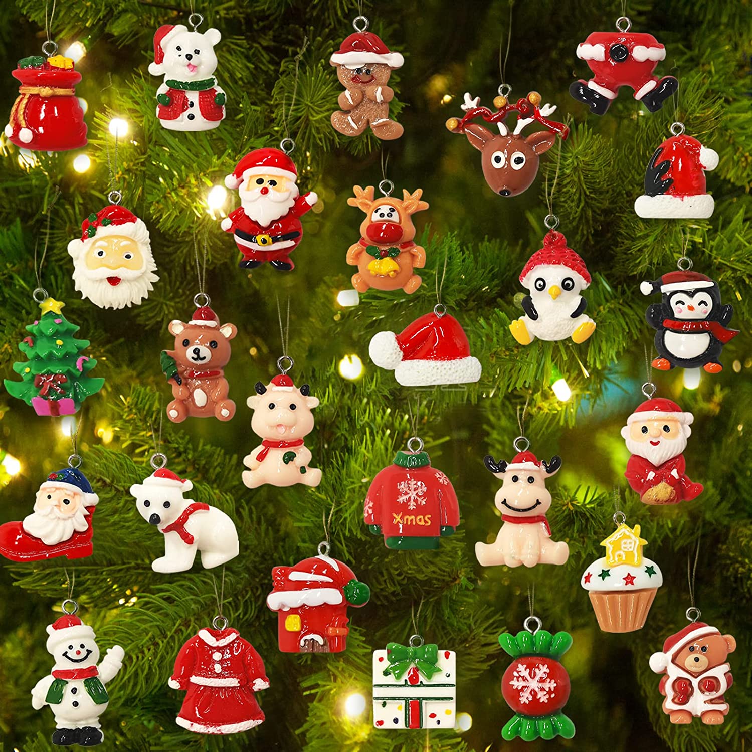 GuassLee 28pcs Mini Christmas Ornaments Set for Christmas Decorations Craft Supplies Tiny Santa Claus Snowman Ornaments - image 1 of 9