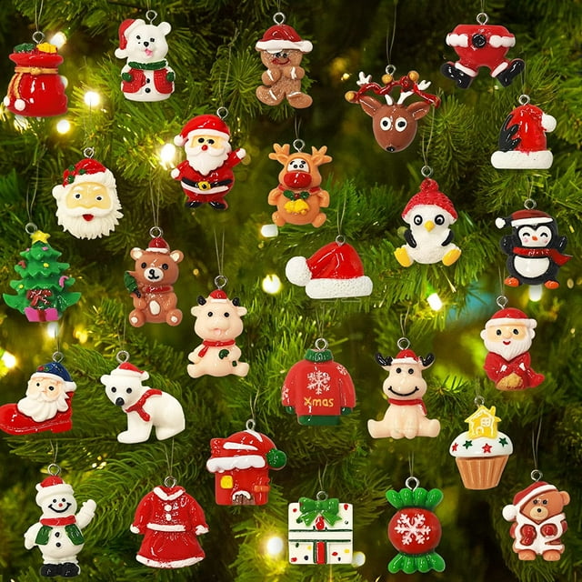 GuassLee 28pcs Mini Christmas Ornaments Set for Christmas Decorations Craft Supplies Tiny Santa Claus Snowman Ornaments