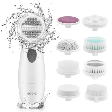 Beauty Spa Skin Pixnor Portable 8 in 1 Electric Facial Cleaning Brush Skin Care Electric Beauty Device Spa Brush Skin Care Massage for Home and Travel (White) ()