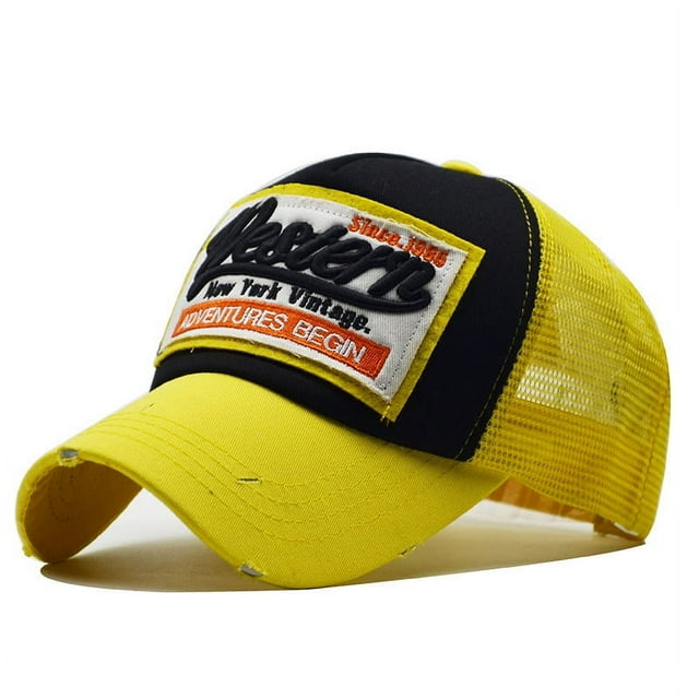 Gorra de béisbol deportiva de malla con bordado occidental en 3D, ajustable, con cierre trasero, para playa, con protección UV, para golf, de secado rápido