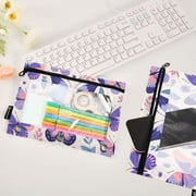 2 Pack Pencil Pouch for 3 Ring Binder Zipper Pencil Case Butterflies Purple Clear Window Pencil Bag Organizers