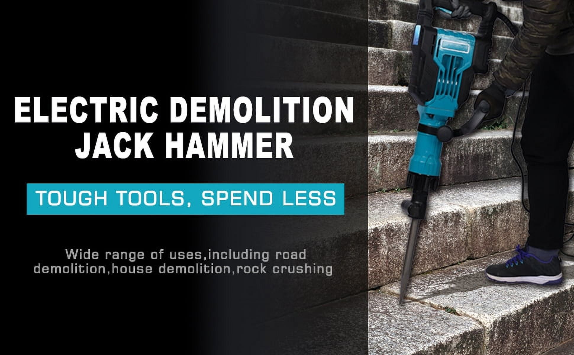 TOPCHANCES 1700W 1900BPM Electric Demolition Jack Hammer 1-1/8 Inch SDS-Hex Heavy Duty Concrete Pavement Breaker Drills Kit