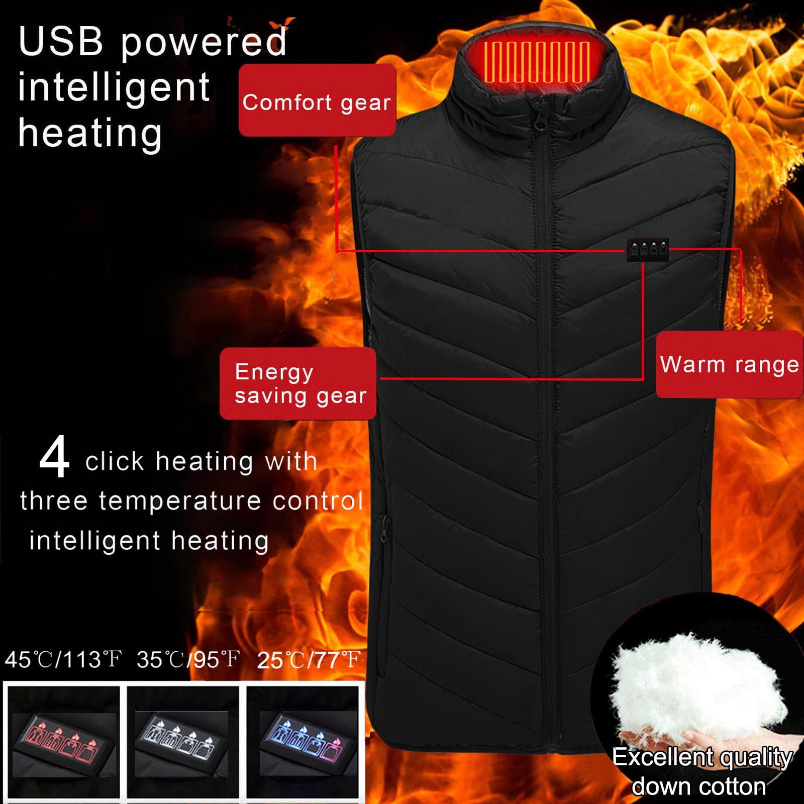 Brnmxoke Fall Vest Women Lightweight Rechargeable Electric Heated Vests Unisex Sleeveless Warm Outerwear Jackets Black,S