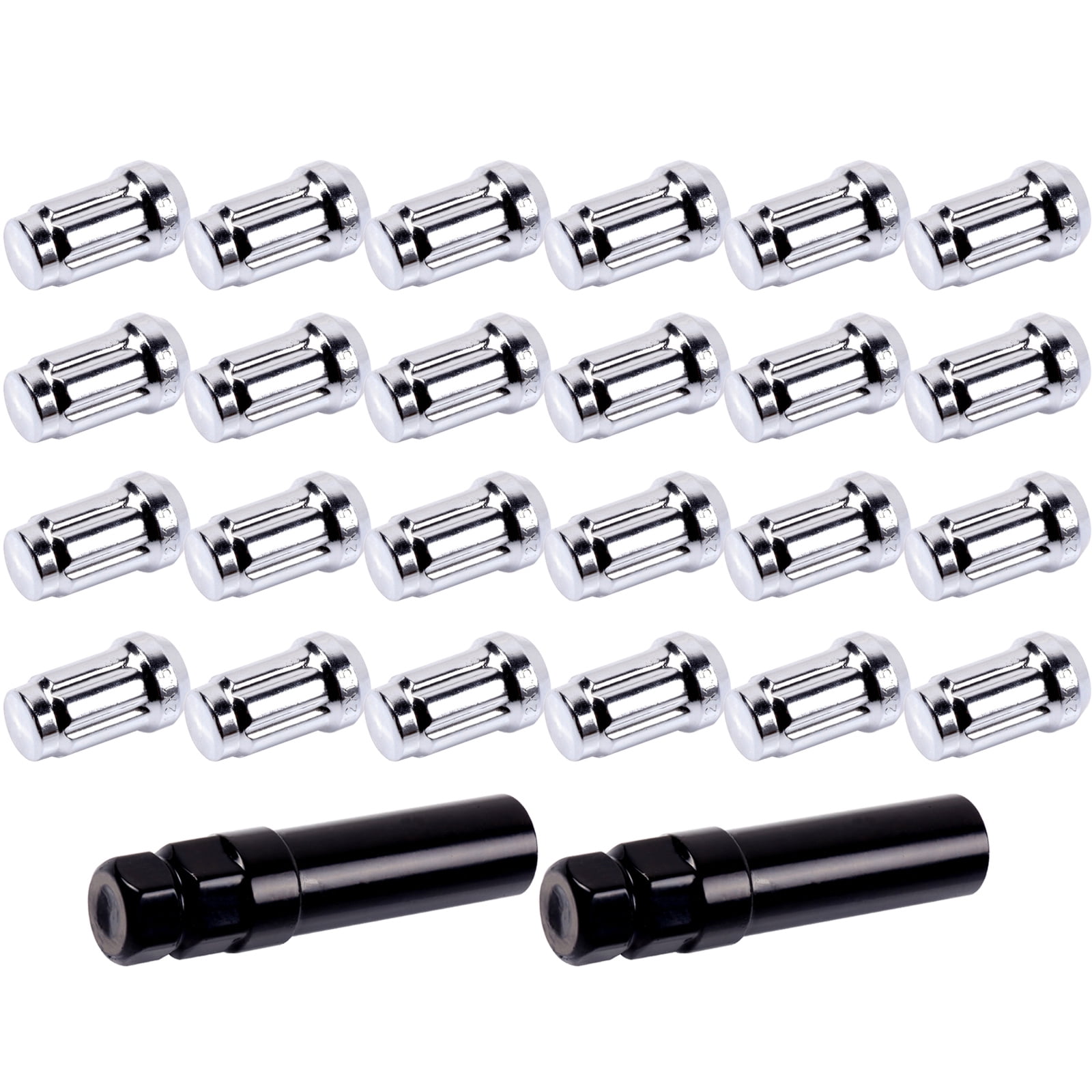 cciyu Set of 24 Silver 6 Spline Chrome Wheel lug Nuts + 2 Keys for