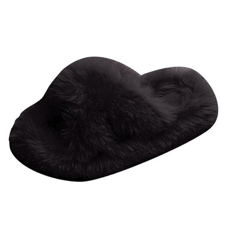 

Splozh Girl S Soft Plush Lightweight House Slippers Non Slip Cross Band Slip On Open Toe Cozy Indoor Outdoor Slippers Black 10.5