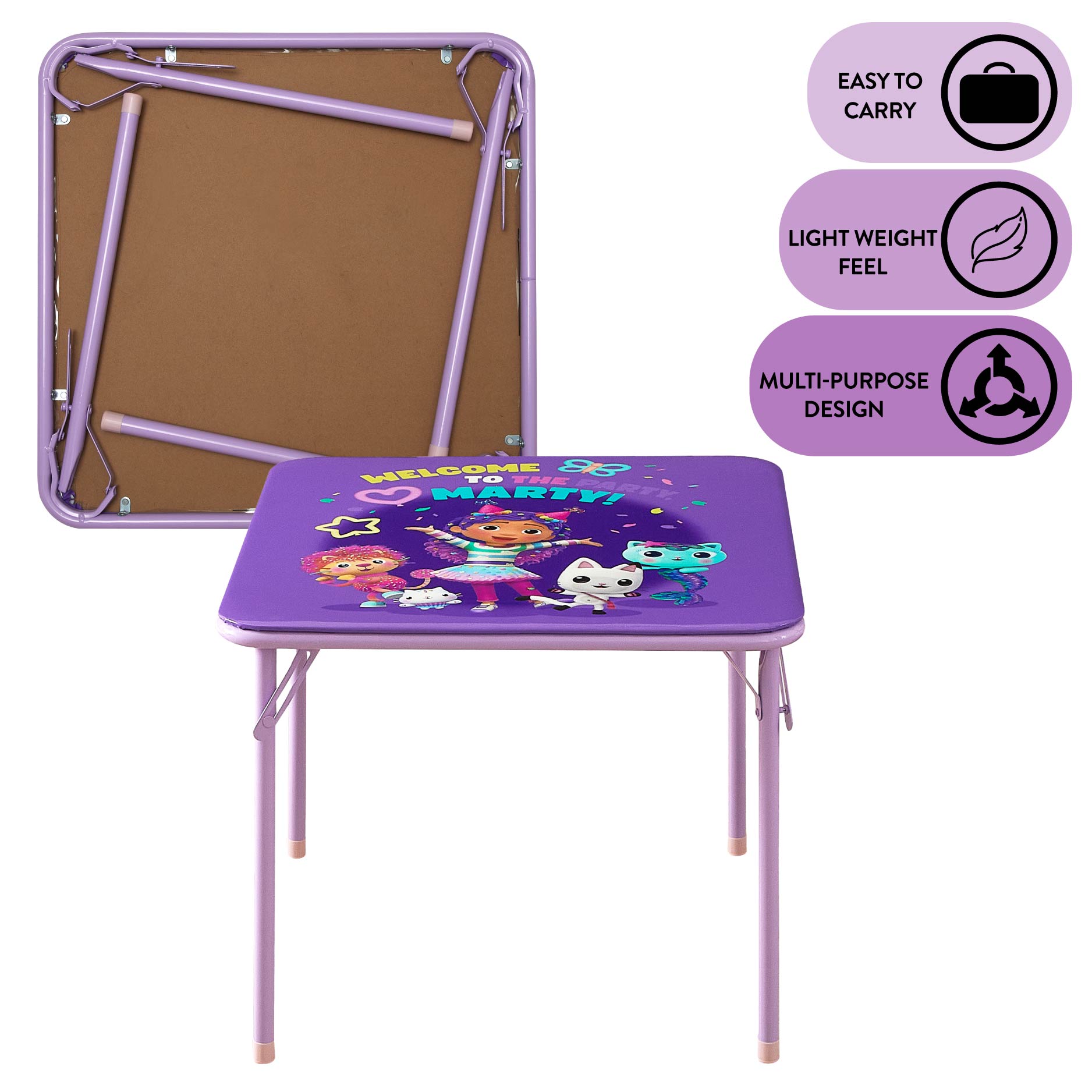 Gabby's Dollhouse 3-Piece Kids Table and Chairs Set, Purple photo 8