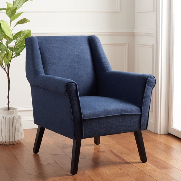 Safavieh Videl Modern Wood and Fabric Dining Arm Chairs, Navy