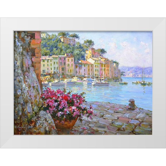Obuchovsky, Yury 18x15 White Modern Wood Framed Museum Art Print Titled - Flowers in Portofino
