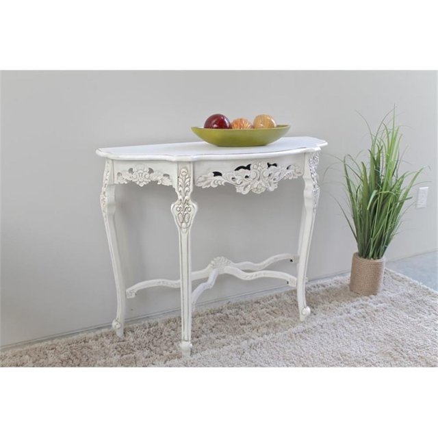 Pemberly Row Table Murale Demi-Lune Moderne en Bois, Blanc Antique