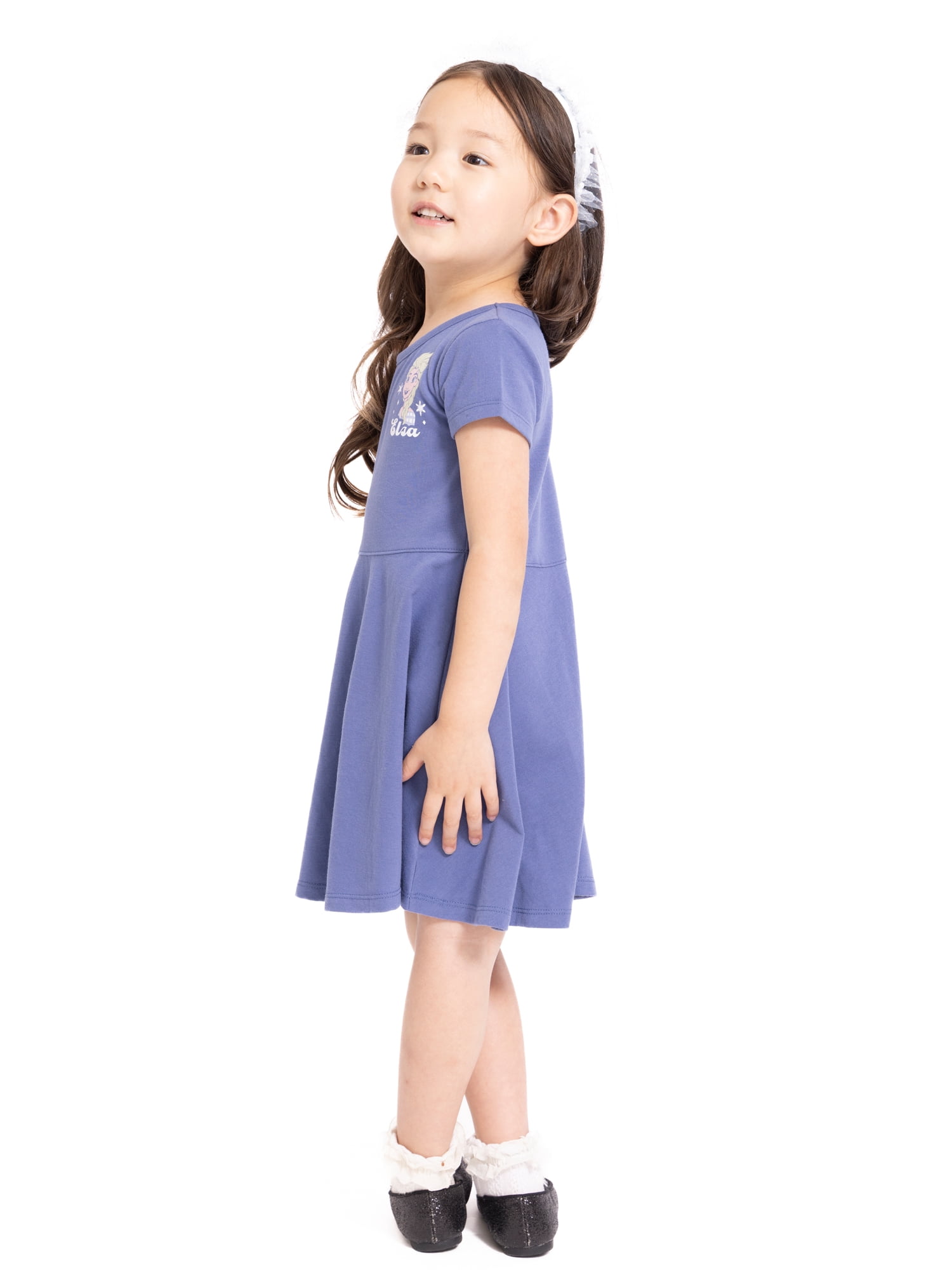 Frozen Toddler Girls Graphic Print Skater Dress with Short Sleeves, Sizes 12M-5T