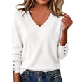 thumbnail image 3 of Knit Sweaters for Women, V Neck Long Sleeve Pullover Tops with Soft Fabric, Loose Casual Layering Blouse, Fall Winter Wear | VerBelle,White XL, 3 of 9