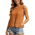 thumbnail image 2 of TrendOFT Womens Knit Vests Cropped Sleeveless Sweater Ruffle Hem Hollow Crochet Casual Summer Tops Orange L, 2 of 6