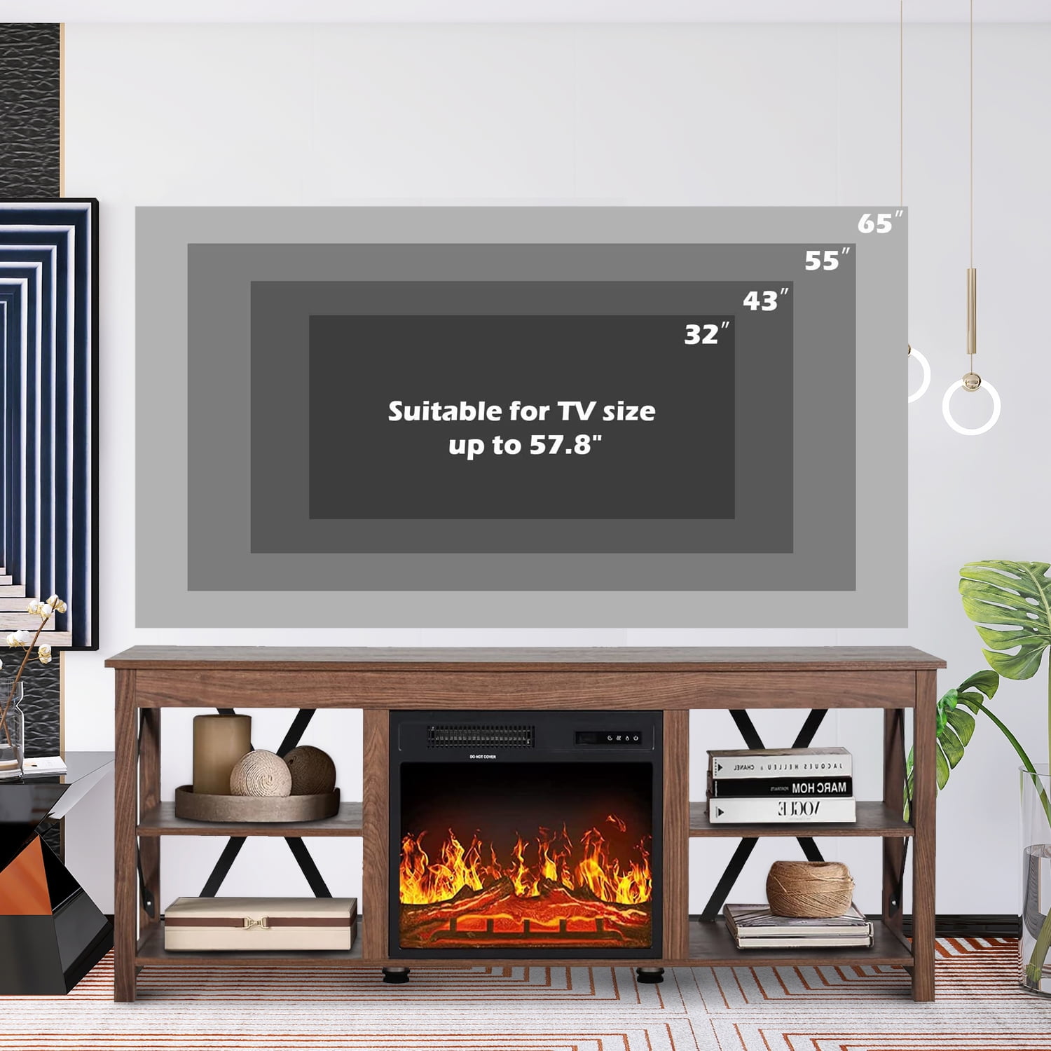 Buy ENSTVER Industrial Farmhouse Electric Fireplace TV Stand, with