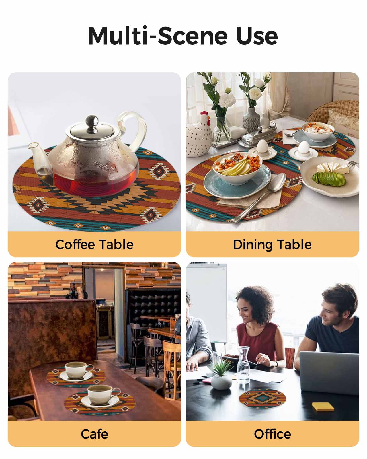 Aztec Southwest Round Placemats Set of 8 for Dinning Tables,Heat-proof Braided Table Mats 13 Inch,Vintage Geometric Farmhouse Art Washable Place Mat for Kitchen Restaurant Party Decor Table Setting