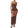 thumbnail image 2 of VISgogo Vestido largo ajustado de satén para mujer, sin mangas, correa de espagueti, cuello alto, color sólido, vestido de cóctel VISgogo moda, 2 of 9