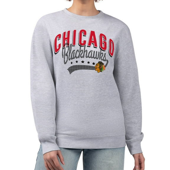Women's G-III 4Her by Carl Banks  Heather Gray Chicago Blackhawks Filigree Team Graphic Fleece Pullover Sweatshirt