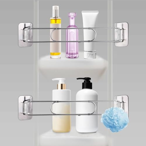 2 Pack RV Shower Corner Storage Bar - 7.9~13.4in Adjustable Rust Proof Stainless Steel Bathroom Shelves Organization Rod for Camper Travel Trailer Inside Bath Accessories Silver Silver