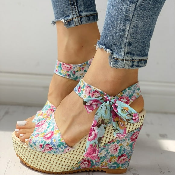 SMihono Sandals Womens Summer Plus Size Women's Ladies Platform Wedges Heel Sandals Floral Flower Lace-up Shoes Footwear Slipper On Clearance