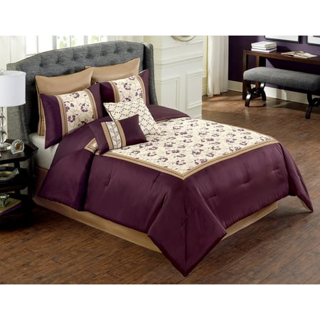 8 Piece Whitney Purple Ivory Comforter Set Queen Walmart Com
