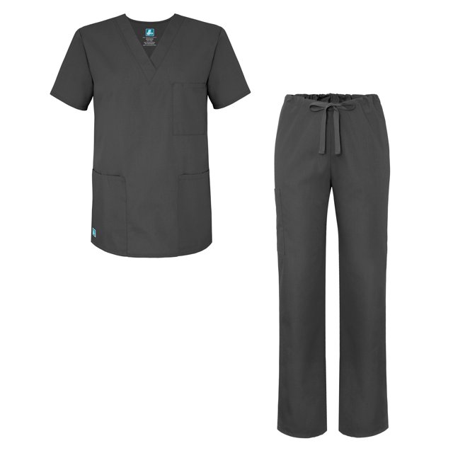 Adar Universal Unisex Scrub Set - Unisex V-Neck Scrub Top & Tapered Drawstring Scrub Pants