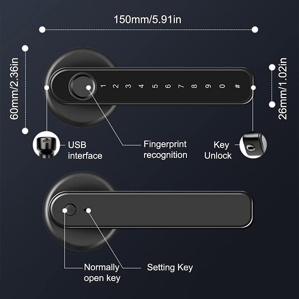 Fingerprint Smart Door Lock Door Knob with Keypad Keyless Entry Door Lock with Handle for Home Hotel Office Apartment