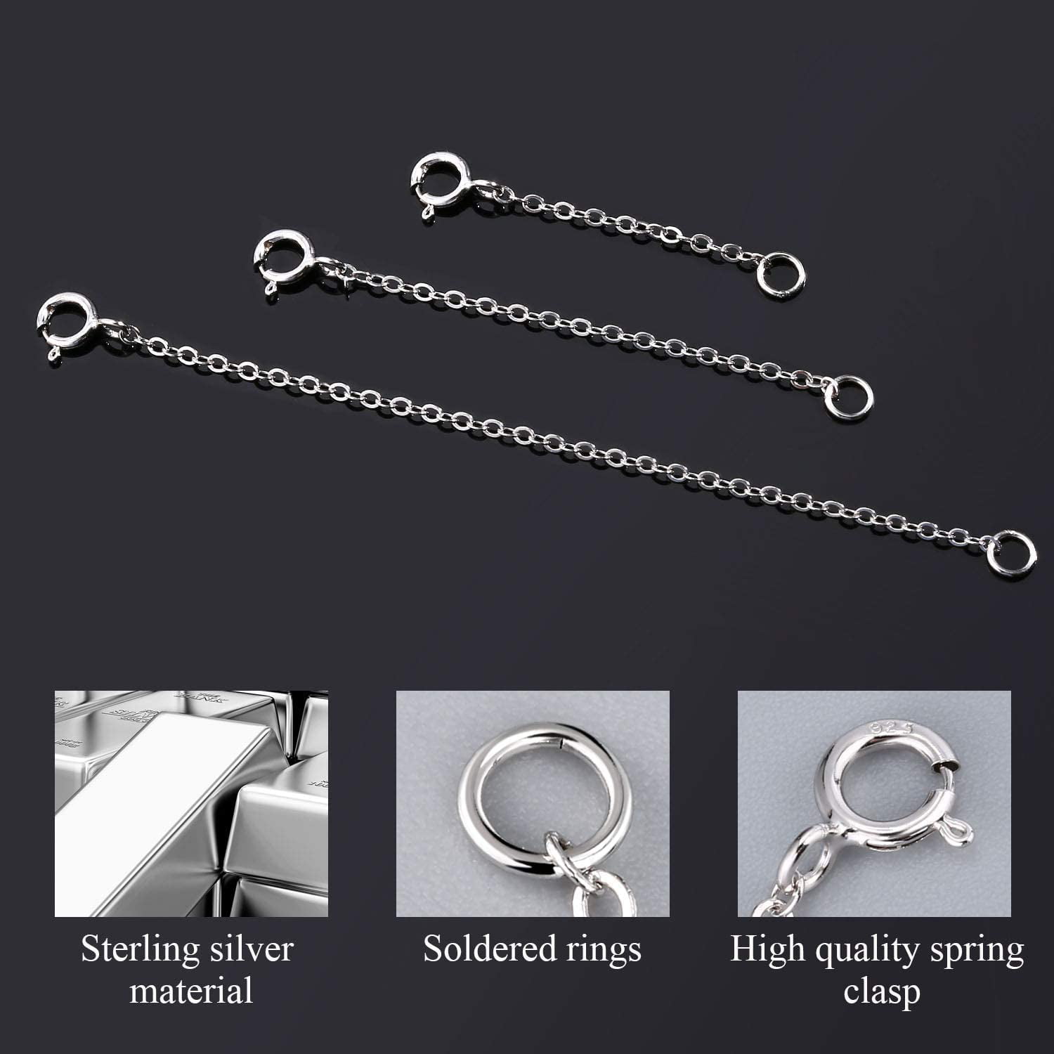 3 Pcs 925 Sterling Silver Necklace Extenders for Women Durable Strong  Removable Necklace Bracelet Anklet Extension for Jewelry Making(1 2 3 Inch,  Silver) 