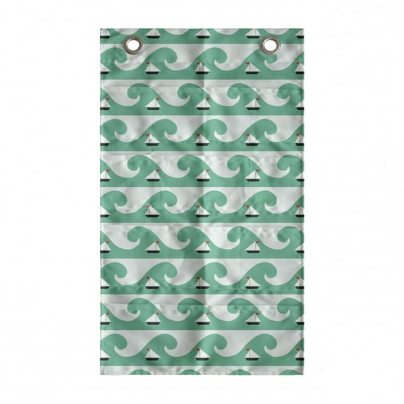 Nautical Hanging Pocket Organizer, Little Sailboats and Abstract Waves Print, Printed Polyester Storage Bag with Pockets, 21" x 31", Seafoam Vermilion