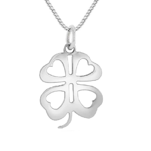 925 Sterling Silver Necklace w/ Clover Leaf Heart Pendant Charm