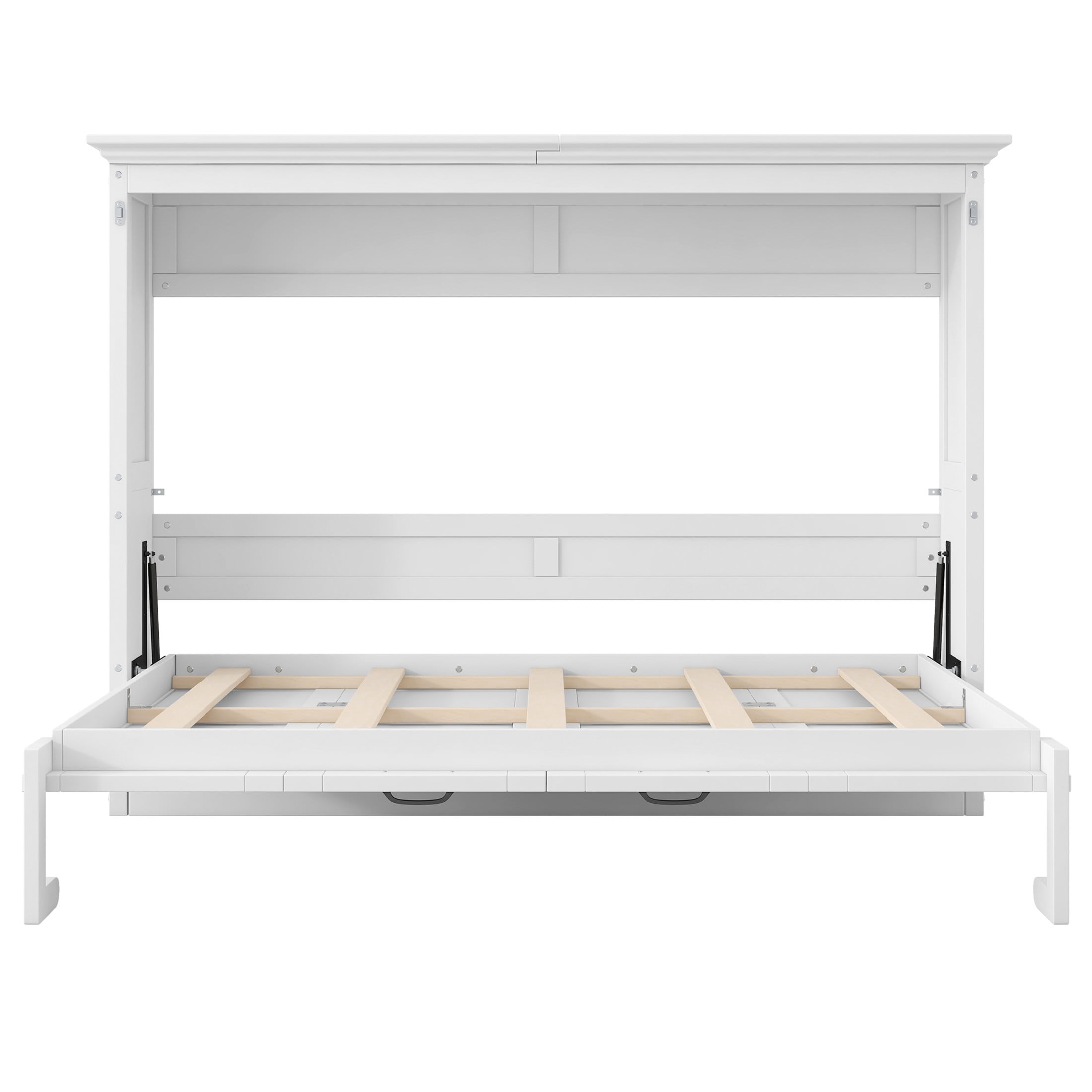 Noble House Halden Full Size Pine Wood Murphy Bed, Hidden Foldable Wall Bed Cabinet with Slat Support, White