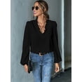 thumbnail image 4 of Women Long Lantern Sleeve Blouse Tops V Neck Shirts Loose Blouses Black L, 4 of 9