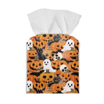 Yuyamidu Halloween PU Leather Tissue Box Cover Square Tissue Box Holder with Bottom Belt Foldable Facial Paper Organizer Dispenser for Living Room Bedroom Bathroom Gift for Holiday