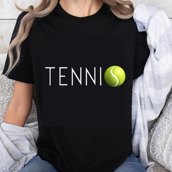 100% Cotton Tennis Ball Graphic T-Shirt Women's Casual Sporty Tee Fun Tennis Lover Gift Unisex Black Shirt