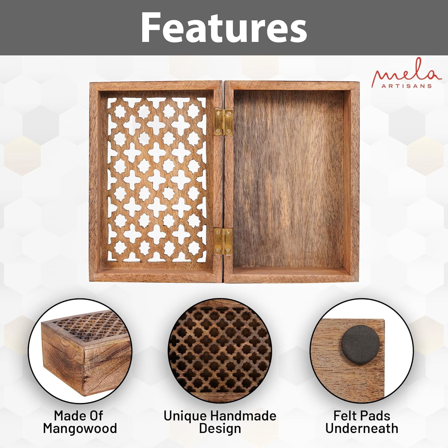 Mela Artisan Mango Wood Box with Lid, Handmade Large Keepsake Box, Medium Burnt, 9” x 6” x 3.5”